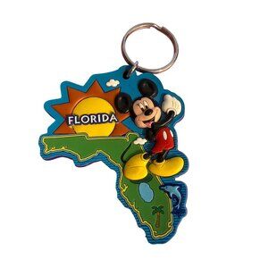 Disney Florida Map Mickey Mouse Rubber Keychain Lasercut Sunshine 4.25"